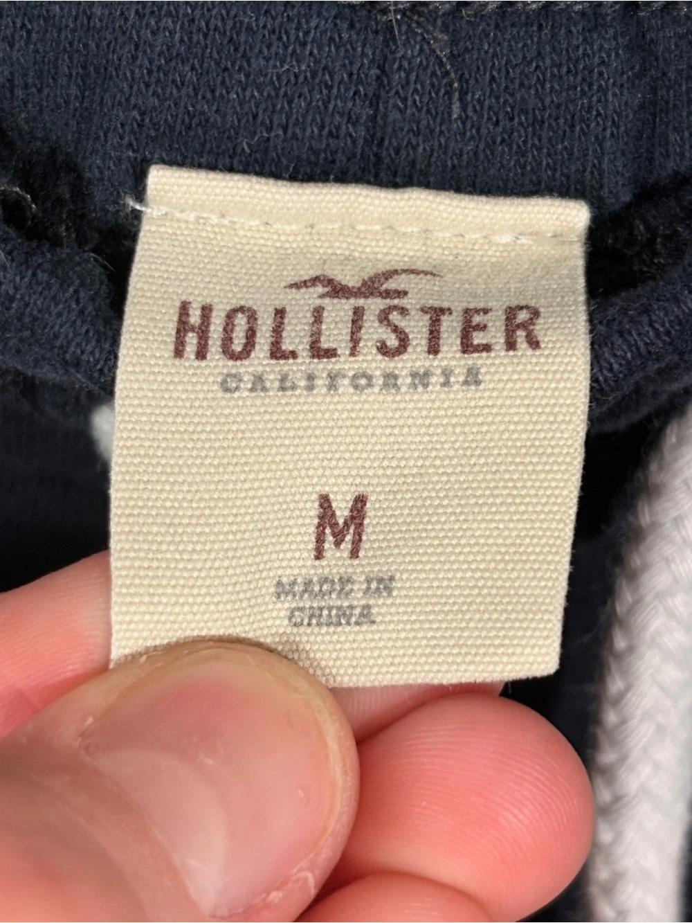 Hollister Men’s Navy Drawstring Athletic Shorts with White Rope
